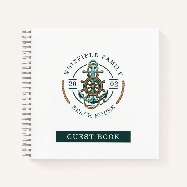 Nautical Beach House Family Name Custom Guest Book (Front)