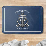 Nautical  Beach House Family Name Est Ship Anchor  Bath Mat<br><div class="desc">Enhance your bathroom decor with our Nautical Beach House Family Name Est Ship Anchor Bath Mat. This stylish bath mat features a charming ship anchor design, perfect for adding a coastal touch to your home. Personalize it with your family name and established year, creating a unique accent that celebrates your...</div>