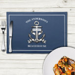 Nautical  Beach House Family Name Est Ship Anchor  Placemat<br><div class="desc">Enhance your dining experience with our Nautical Beach House Family Name Est Ship Anchor Cloth Placemat. This beautifully designed placemat features a charming ship anchor motif, ideal for adding a coastal touch to your table setting. Personalize it with your family name and established year to create a unique piece that...</div>