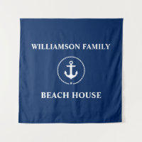 Nautical Beach House Family Name Navy Blue Square