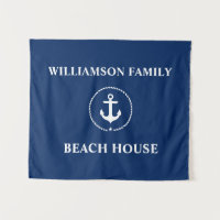 Nautical Beach House Family Name Navy Blue