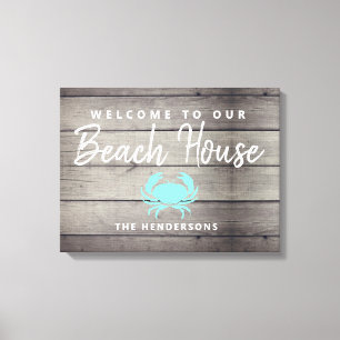 Nautical Beach House Rustic Crab Personalized Canvas Print