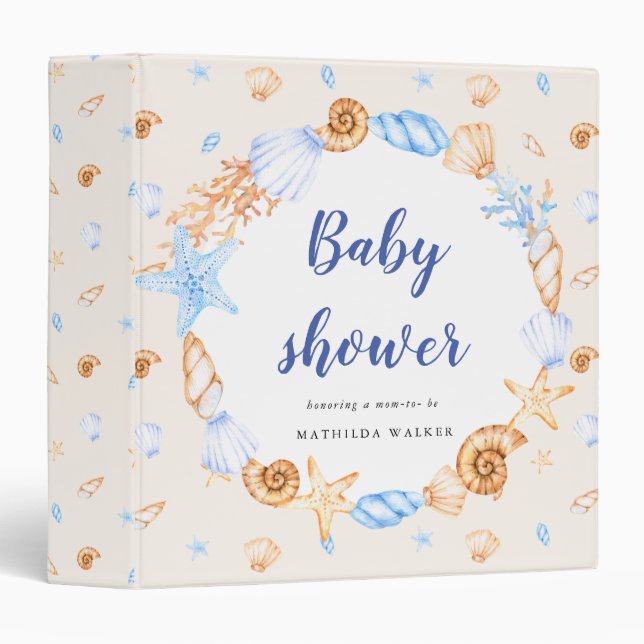 nautical beach illustrations baby shower 3 ring bi binder (Front/Spine)