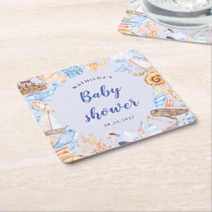 nautical beach illustrations baby shower square pa paper coaster