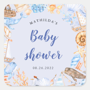 nautical beach illustrations baby shower square st sticker