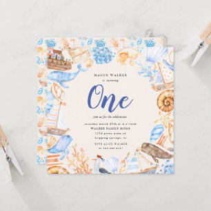 nautical beach kids first birthday invitation