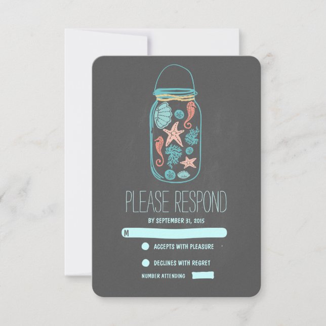 nautical beach mason jar wedding RSVP cards (Front)