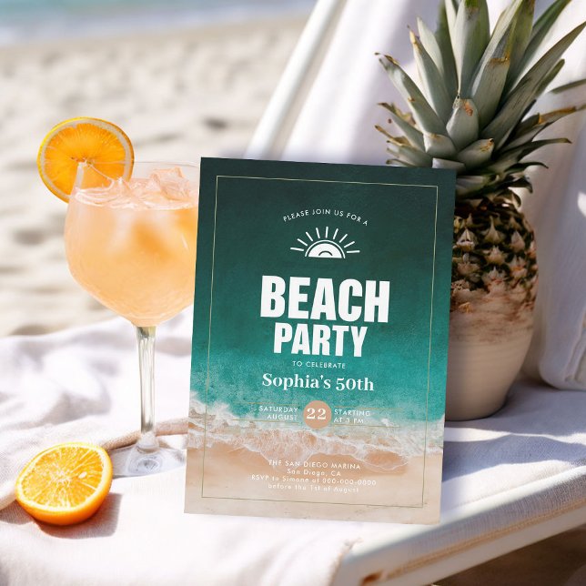 Nautical Beach Ocean Water Modern 50th Birthday Invitation (nautical birthday invitation 50th for her women tropical modern sleek elegant classy chic)