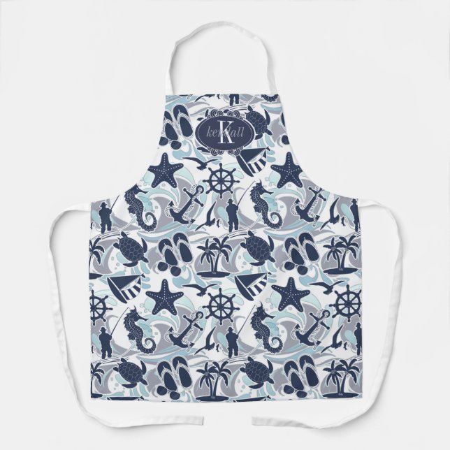 Nautical Beach Pattern Navy ID839 Apron (Front)