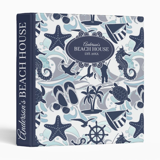 Nautical Beach Pattern Navy ID839 Binder (Front/Spine)