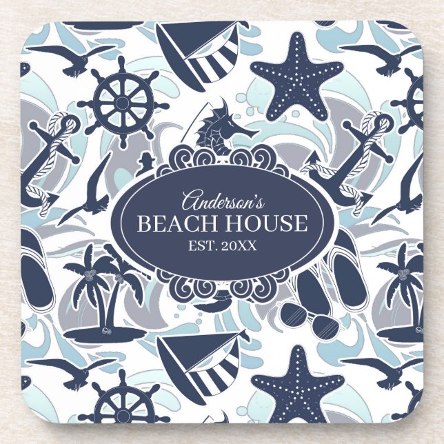 Nautical Beach Pattern Navy ID839 Coaster (Front)