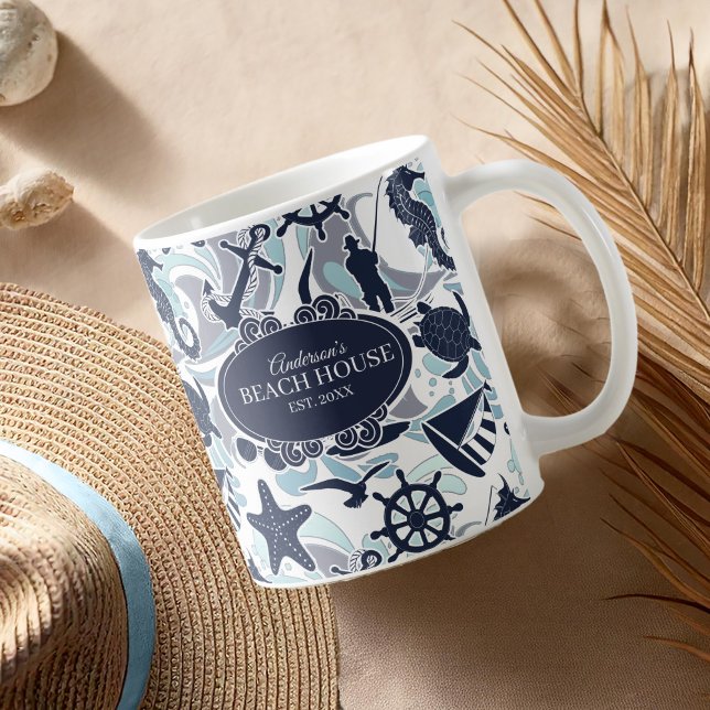 Nautical Beach Pattern Navy ID839 Coffee Mug (Creator Uploaded)