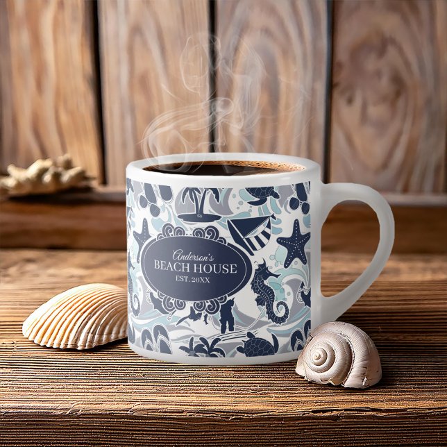 Nautical Beach Pattern Navy ID839 Espresso Cup (Creator Uploaded)