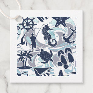 Nautical Beach Pattern Navy ID839 Favour Tags