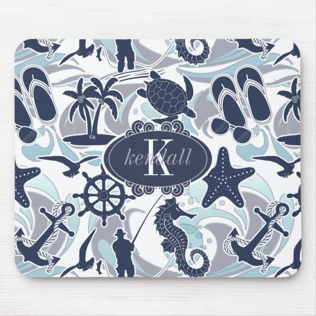 Nautical Beach Pattern Navy ID839 Mouse Pad (Front)