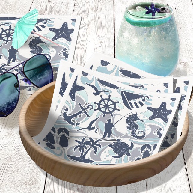 Nautical Beach Pattern Navy ID839 Napkin (Creator Uploaded)