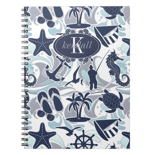 Nautical Beach Pattern Navy ID839 Notebook (Front)