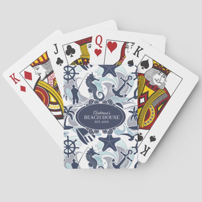 Nautical Beach Pattern Navy ID839 Playing Cards (Back)