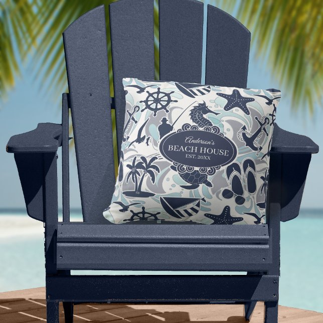 Nautical Beach Pattern Navy ID839 Throw Pillow (Creator Uploaded)