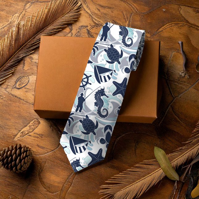 Nautical Beach Pattern Navy ID839 Tie (Creator Uploaded)