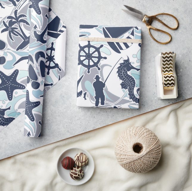 Nautical Beach Pattern Navy ID839 Wrapping Paper (Crafts)