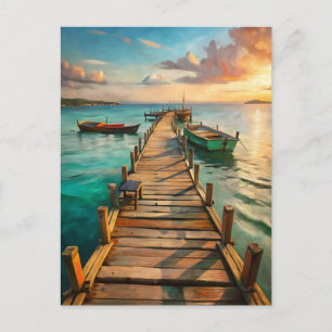 Nautical Beach Pier Boats Coastal  Postcard