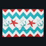 Nautical Beach Red Teal Chevron Anchors Starfish Kitchen Towel<br><div class="desc">Nautical Beach Red Teal Chevron Anchors Starfish with red and turquoise chevron stripes with teal turquoise blue anchors and bright red starfish centred in the middle of the chevron pattern. 

 "nautical" "beach theme" "summer" "anchor" "starfish" "seaside" "ocean" "seashore" "chevron" "patterns" "teal" "turquoise" "turquoise and red" "blue and red"</div>
