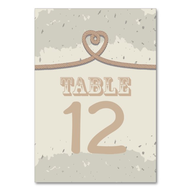 Nautical Beach Sand Heart Knot  Table Number (Front)