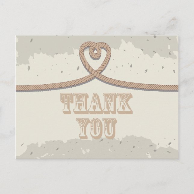 Nautical Beach Sand Heart Knot Thank You Postcard (Front)