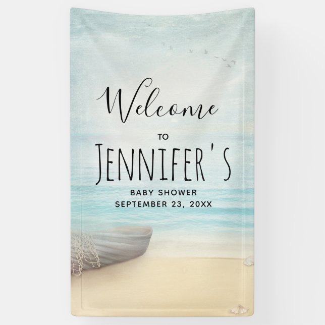 Nautical Beach Scene Baby Shower Banner (Vertical)