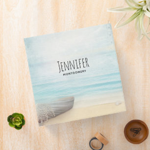 Nautical Beach Scene with Rowboat & Fishing Net Binder