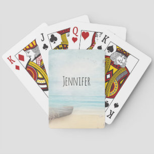 Nautical Beach Scene with Rowboat & Fishing Net Playing Cards