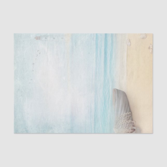 Nautical Beach Scene with Rowboat & Fishing Net Tissue Paper (Front)