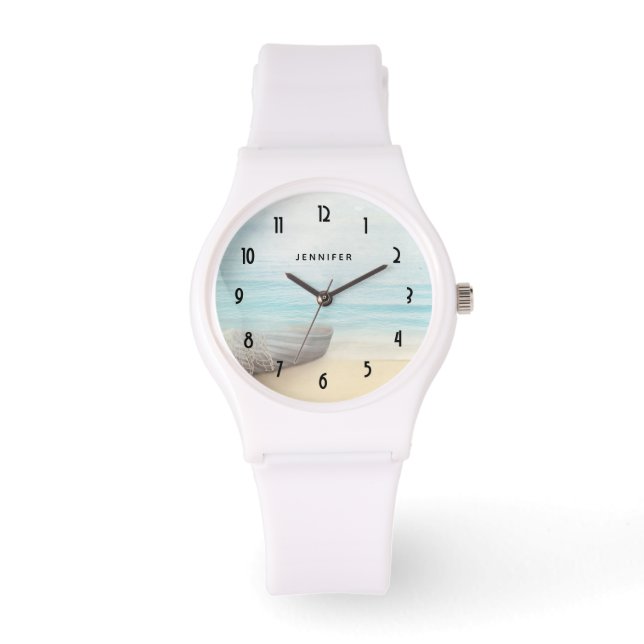 Nautical Beach Scene with Rowboat & Fishing Net Watch (Front)