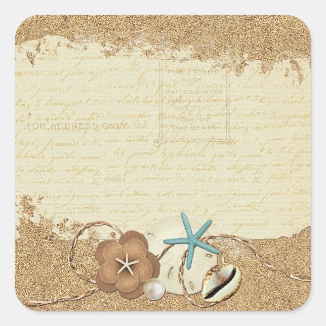 Nautical Beach Seashells & Sand Ocean Boutique Square Sticker (Front)