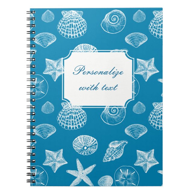 Nautical Beach Shells Aqua White Notebook (Front)