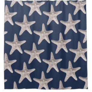 Nautical Beach Starfish Navy Blue Shower Curtain