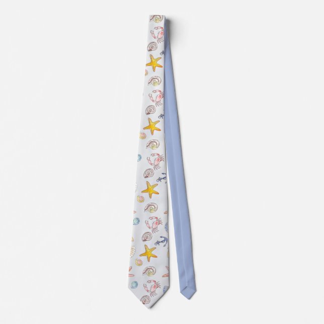 Nautical Beach Starfish Sailing Anchor Pattern Tie (Front)