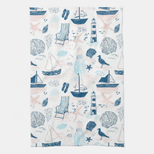 Nautical Beach Summer Blue Pink Coastal (1) Kitchen Towel