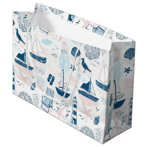 Nautical Beach Summer Blue Pink Coastal (1) Large Gift Bag