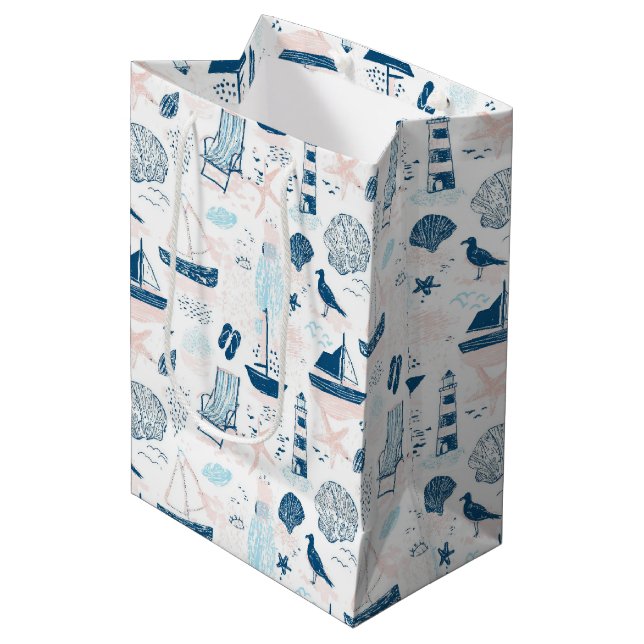 Nautical Beach Summer Blue Pink Coastal (1) Medium Gift Bag (Front Angled)