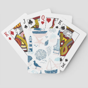 Nautical Beach Summer Blue Pink Coastal (1) Playing Cards