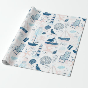 Nautical Beach Summer Blue Pink Coastal (1) Wrapping Paper