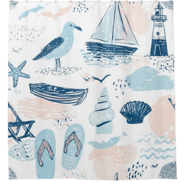 Nautical Beach Summer Blue Pink Coastal (2) (Front)