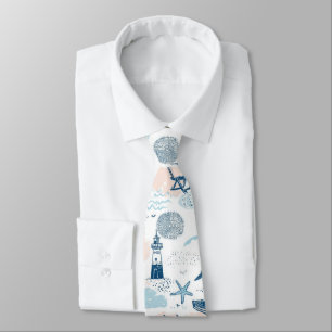 Nautical Beach Summer Blue Pink Coastal (2) Tie