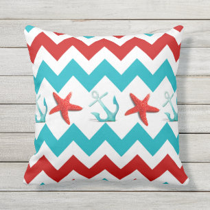 Nautical Beach Summer Chevron Outdoor Throw Pillow