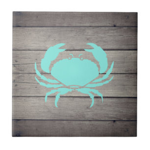 Nautical Beach Teal Crab  Tile