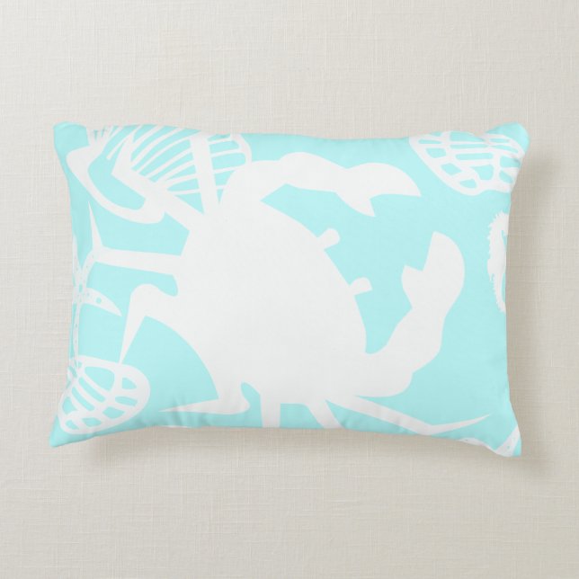 Nautical Beach Theme Crab and Seashell Pillow (Back)
