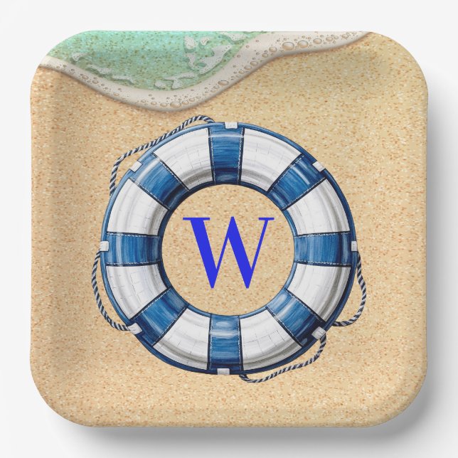 Nautical Beach Theme  Paper Plate (Front)
