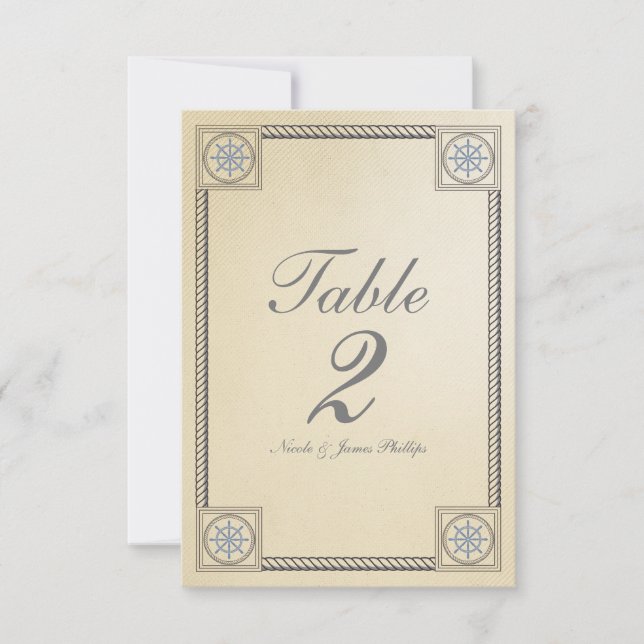 Nautical Beach Vintage Wedding Table Number Card (Front)